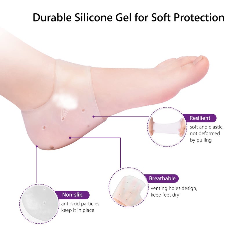 RooRuns Heel Protectors Silicone  4 Pairs Gel Heel Pads Cushion for Blister Prevention Achilles Tendinitis  Heal Dry Cracked Heels Plantar Fasciitis Inserts  Breathable Heel Cups for Heel Pain  Men and Women - Image 3
